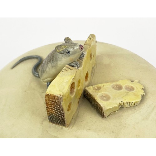 18 - CHEESE DOME, of large proportions, adorned with a hand modelled mouse with slice of cheese, unmarked... 