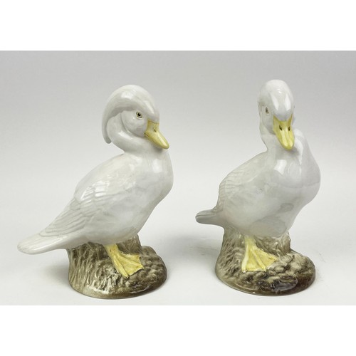 19 - CRESTED DUCKS, a pair, hand modelled ceramic, 28cm H. (2)