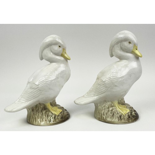 19 - CRESTED DUCKS, a pair, hand modelled ceramic, 28cm H. (2)