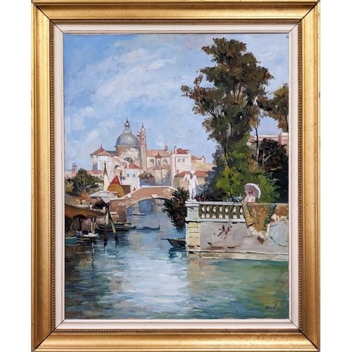 88 - XUE YAN, 'View on the Cannalegio Canal, Ponte Trevisan, Venice', oil on canvas, 99cm x 79cm, signed,... 