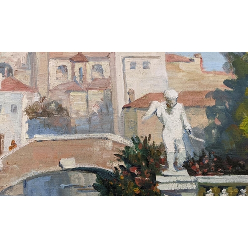 88 - XUE YAN, 'View on the Cannalegio Canal, Ponte Trevisan, Venice', oil on canvas, 99cm x 79cm, signed,... 