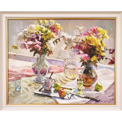 79 - ANATOLITY SHAPOVALOV (21st century), 'Still life with flowers', 2001, oil on canvas, 78cm x 99cm.