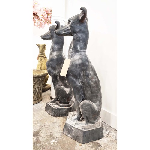 495 - CAST METAL DOGS, a pair, 92cm H. (2)