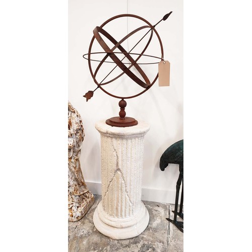 504 - ARCHITECTURAL FAUX STONE COLUMN, with sphere armillary, 136cm H. (2)