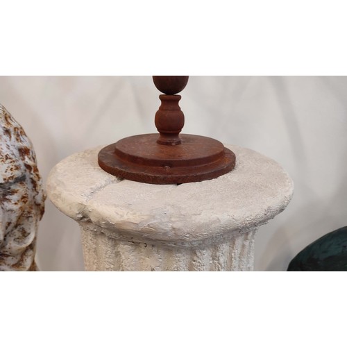 504 - ARCHITECTURAL FAUX STONE COLUMN, with sphere armillary, 136cm H. (2)