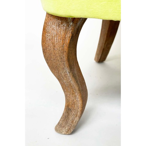 186 - SLIPPER CHAIR, Edwardian style buttoned lime green velvet upholstery and shaped supports, 68cm W.