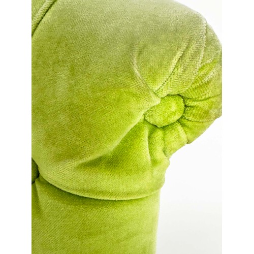 186 - SLIPPER CHAIR, Edwardian style buttoned lime green velvet upholstery and shaped supports, 68cm W.