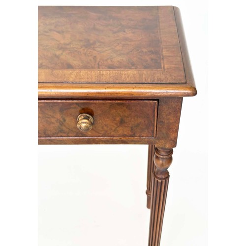 202 - HALL TABLE, George III design burr walnut and crossbanded with four frieze drawers and turned suppor... 