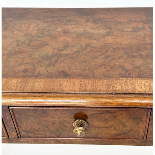 202 - HALL TABLE, George III design burr walnut and crossbanded with four frieze drawers and turned suppor... 