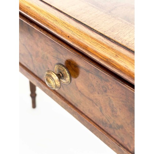 202 - HALL TABLE, George III design burr walnut and crossbanded with four frieze drawers and turned suppor... 