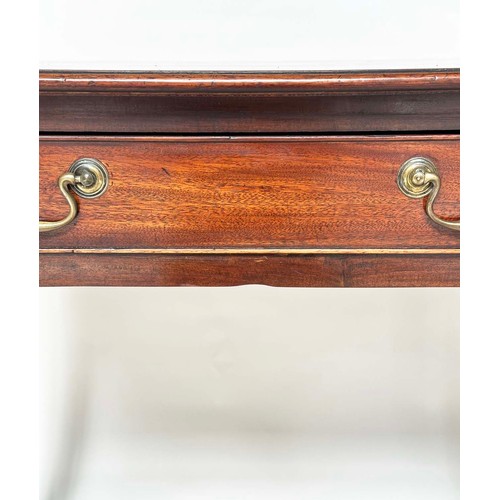 206 - WRITING TABLE, George III figured mahogany with full width frieze drawer and square section supports... 