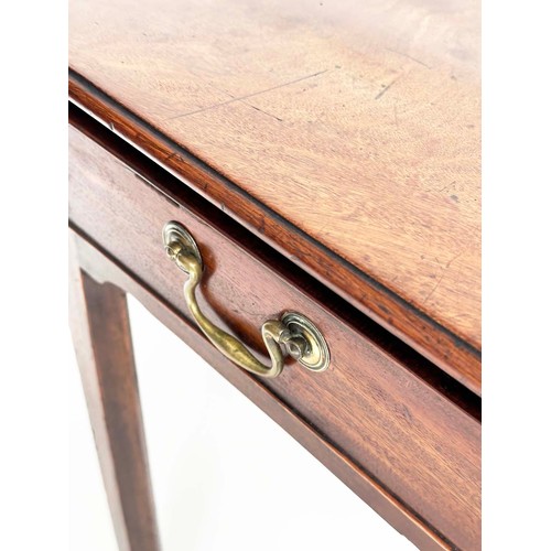 206 - WRITING TABLE, George III figured mahogany with full width frieze drawer and square section supports... 