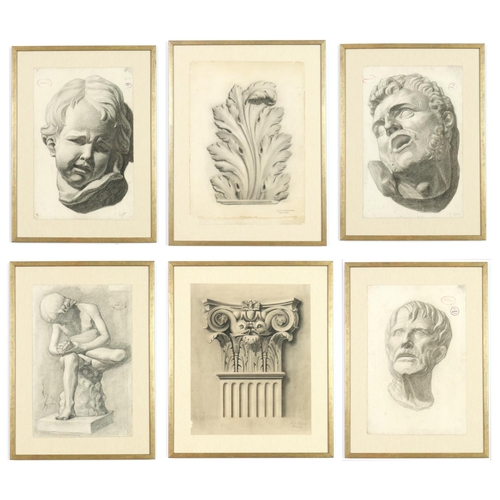 122 - A SET OF 6 FRENCH CLASSICAL PENCIL DRAWINGS, early 1900’s various sizes. (6)