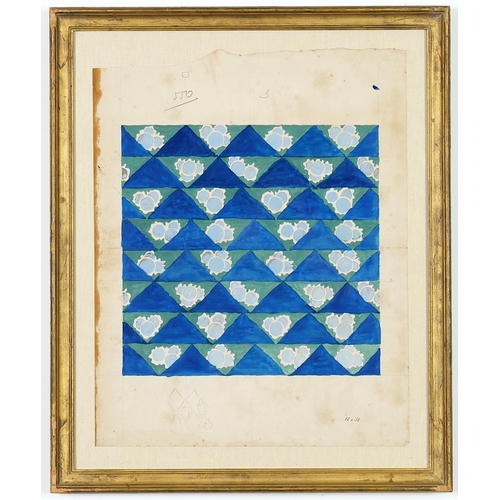 134 - DESIGN FOR A TEXTILE, French Lapis Blue Gouache, in the manner of Sonia Delaunay Gilt vintage frame ... 