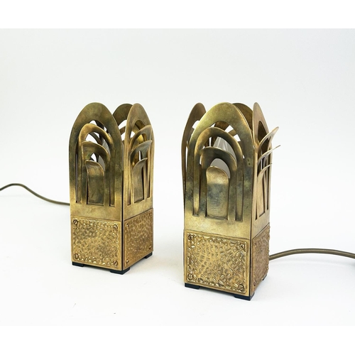 184 - TABLE LAMPS, a pair, 1970s USSR, brass with repousse decorated bases, 19cm H. (2)