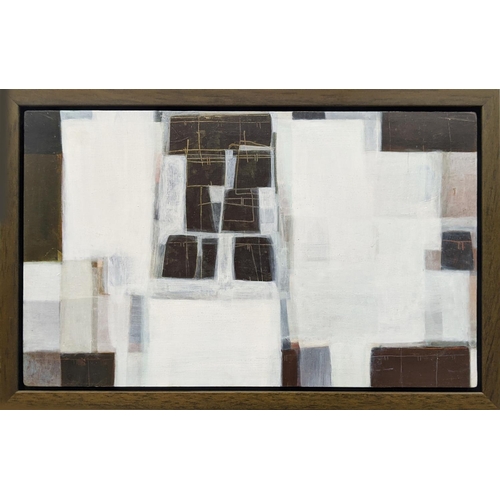 96 - ANNE DAVIS (1966), 'Houses', acrylic on board, 31cm x 60cm, label verso, framed.