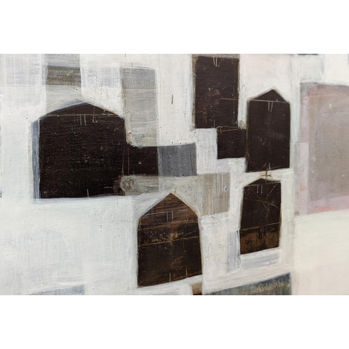 97 - ANNE DAVIS (B1966), 'Houses - Smaller Settlements', acrylic on board, 30cm x 51cm, label verso, fram... 