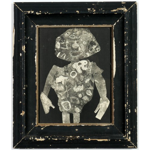 135 - JEAN DUBUFFET, personnage pochoir 1956, black distressed vintage frame, 32cm x 25cm. (Subject to ARR... 