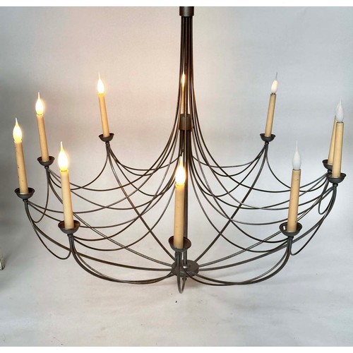 196 - 'UMBRELLA' CHANDELIER, ten branch metal suspended with faux candle light fittings, 102cm W x 90cm H.