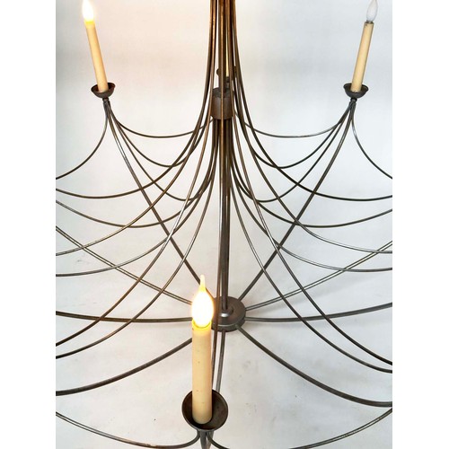 196 - 'UMBRELLA' CHANDELIER, ten branch metal suspended with faux candle light fittings, 102cm W x 90cm H.