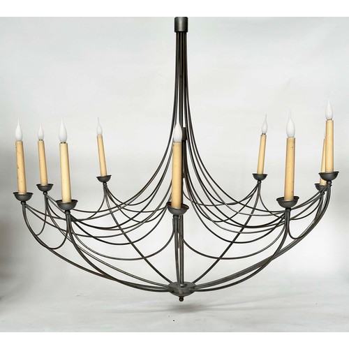 196 - 'UMBRELLA' CHANDELIER, ten branch metal suspended with faux candle light fittings, 102cm W x 90cm H.