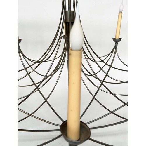 196 - 'UMBRELLA' CHANDELIER, ten branch metal suspended with faux candle light fittings, 102cm W x 90cm H.