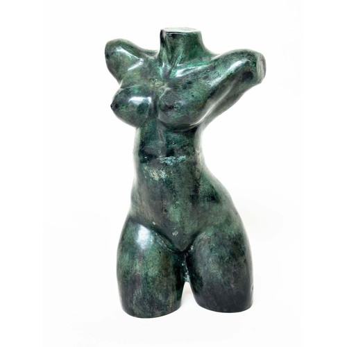 10 - TORSO SCULPTURE, verdigris bronze female torso sculpture, 42cm H.