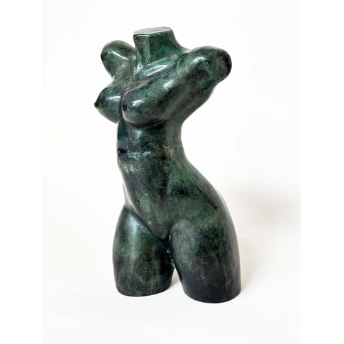 10 - TORSO SCULPTURE, verdigris bronze female torso sculpture, 42cm H.