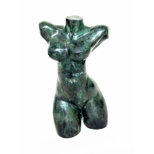 10 - TORSO SCULPTURE, verdigris bronze female torso sculpture, 42cm H.