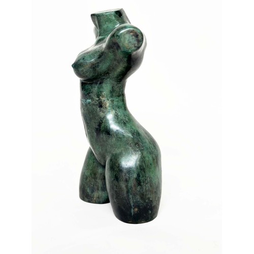 10 - TORSO SCULPTURE, verdigris bronze female torso sculpture, 42cm H.