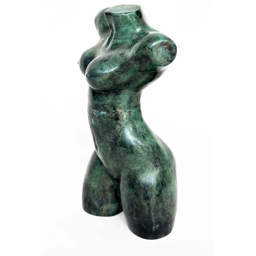 10 - TORSO SCULPTURE, verdigris bronze female torso sculpture, 42cm H.