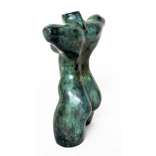 10 - TORSO SCULPTURE, verdigris bronze female torso sculpture, 42cm H.