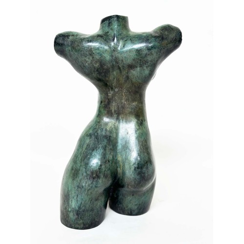 10 - TORSO SCULPTURE, verdigris bronze female torso sculpture, 42cm H.