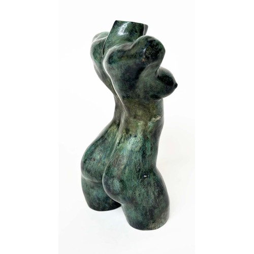 10 - TORSO SCULPTURE, verdigris bronze female torso sculpture, 42cm H.