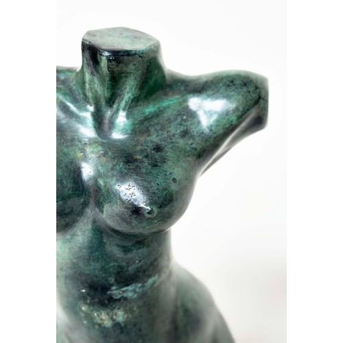 10 - TORSO SCULPTURE, verdigris bronze female torso sculpture, 42cm H.