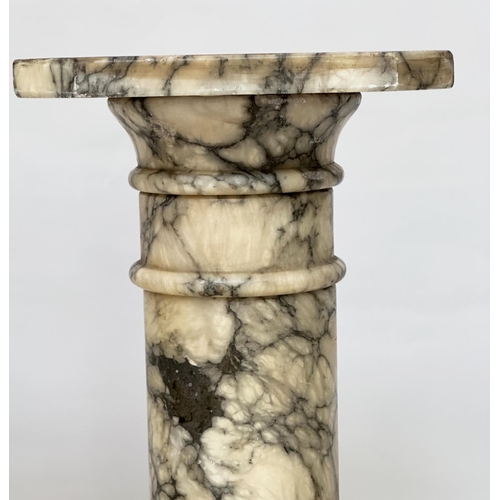 173 - MARBLE COLUMNS, a pair, Italian alabaster marble, richly grey veined of cylindrical classical form w... 