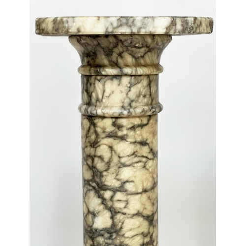 173 - MARBLE COLUMNS, a pair, Italian alabaster marble, richly grey veined of cylindrical classical form w... 