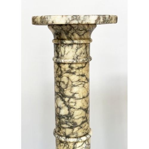 173 - MARBLE COLUMNS, a pair, Italian alabaster marble, richly grey veined of cylindrical classical form w... 