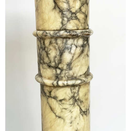 173 - MARBLE COLUMNS, a pair, Italian alabaster marble, richly grey veined of cylindrical classical form w... 