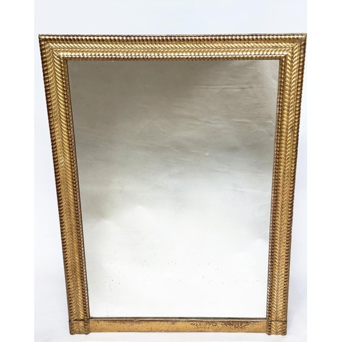 188 - WALL MIRROR, 19th century French rectangular carved giltwood with chevron and beaded frame, 88cm W x... 