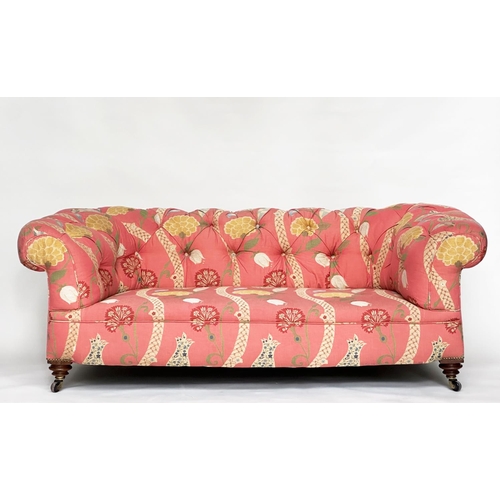 189 - CHESTERFIELD SOFA, Victorian deep button upholstered rounded back and arms, with stylised undulating... 