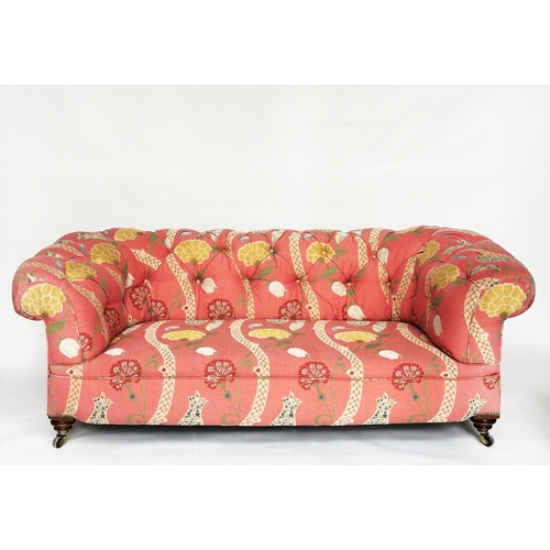 189 - CHESTERFIELD SOFA, Victorian deep button upholstered rounded back and arms, with stylised undulating... 