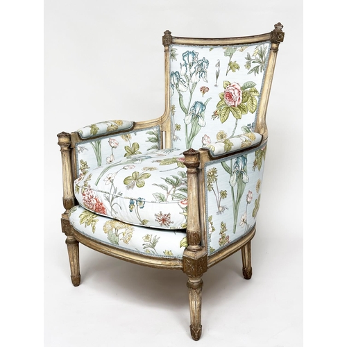 191 - BERGERE, late 19th/early 20th century French Louis XVI style, cream and parcel gilt with English chi... 