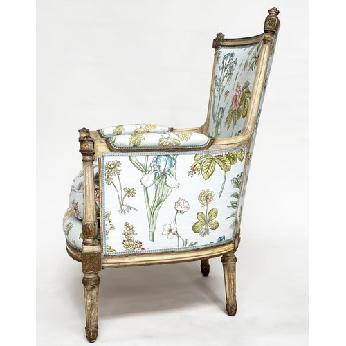 191 - BERGERE, late 19th/early 20th century French Louis XVI style, cream and parcel gilt with English chi... 