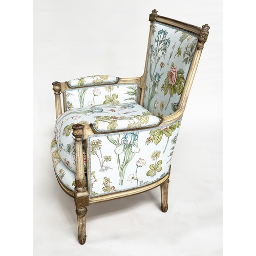 191 - BERGERE, late 19th/early 20th century French Louis XVI style, cream and parcel gilt with English chi... 