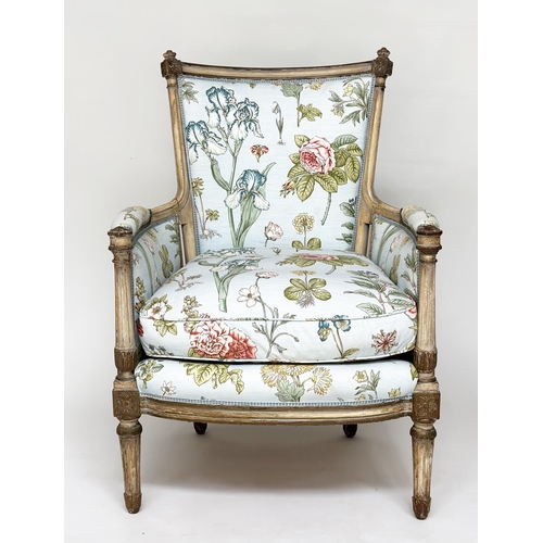 191 - BERGERE, late 19th/early 20th century French Louis XVI style, cream and parcel gilt with English chi... 