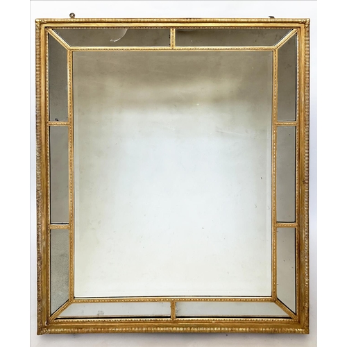 194 - WALL MIRROR, George III design giltwood and gesso rectangular beaded frame with marginal plates, 123... 