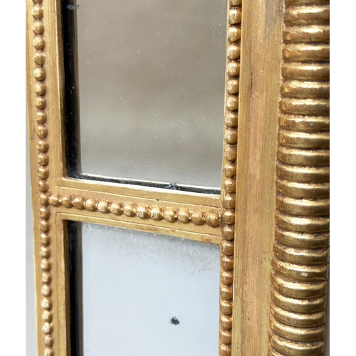 194 - WALL MIRROR, George III design giltwood and gesso rectangular beaded frame with marginal plates, 123... 