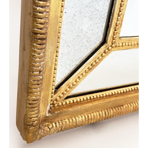 194 - WALL MIRROR, George III design giltwood and gesso rectangular beaded frame with marginal plates, 123... 