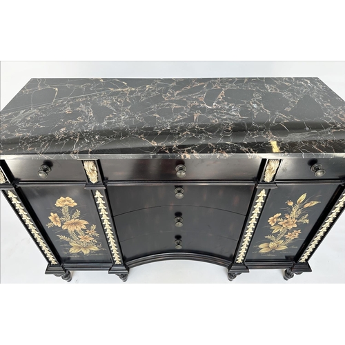 214 - CABINET CHEST, lacquered and hand painted floral and Chinoiserie decorated with gilt mounts, drawers... 